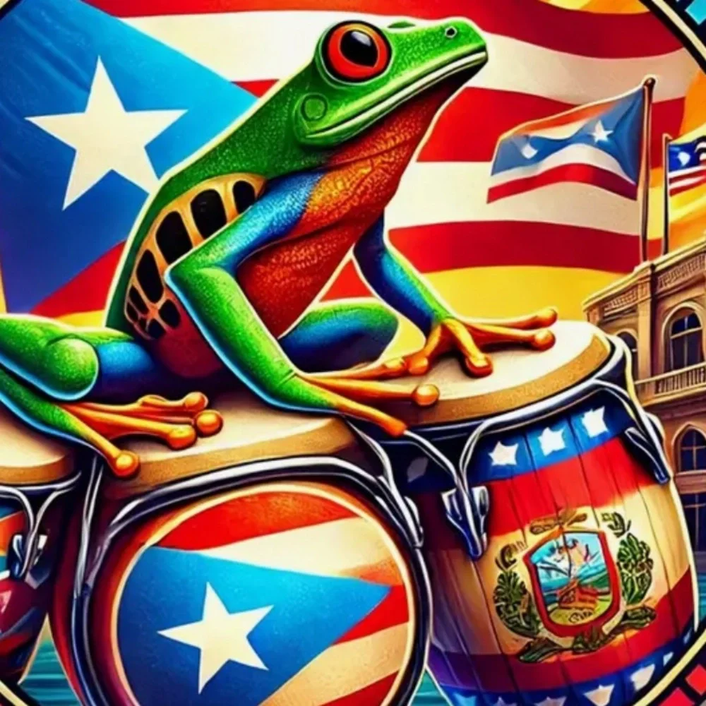 Puerto Rico Coqui Frog Playing Congas Aluminum Foil Engraving Wall Decor